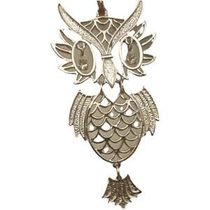 Vintage 1960-70s Large Owl Pendant NO Chain Silver Tone Dangle Body Sparkly Eyes